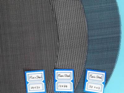 There are three plain weaving of black wire cloth extruder screens with different density.