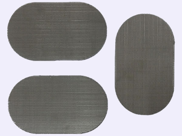 3 round filter screens on gray background.