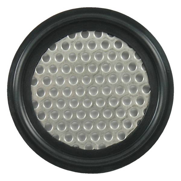 A EPDM tri-clamp gasket with perforated metal plates.