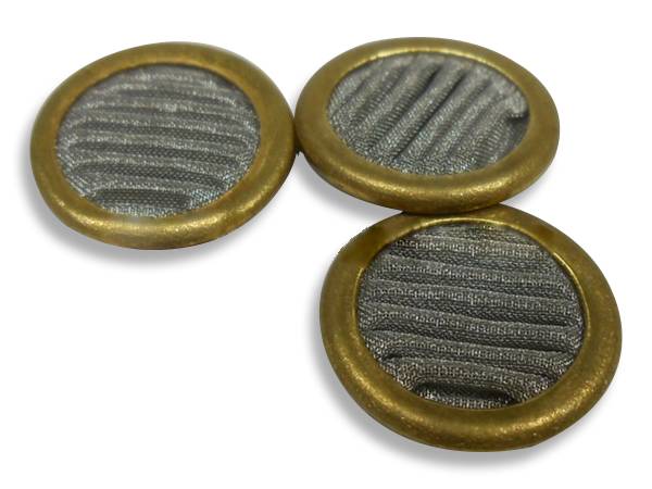 Several pieces of pleated filter discs with brass gaskets.