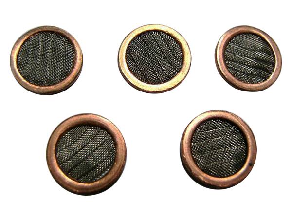 Several pieces of pleated filter discs with copper gaskets.