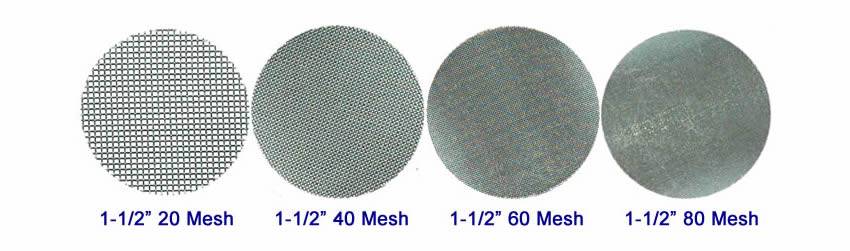 Four round shape stainless Steel Mesh Extruder screens in 1.5 inch with 20, 40, 60 and 80 mesh